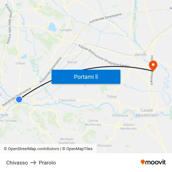 Chivasso to Prarolo map