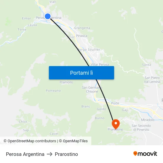 Perosa Argentina to Prarostino map