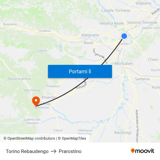 Torino Rebaudengo to Prarostino map