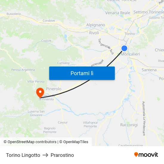 Torino Lingotto to Prarostino map