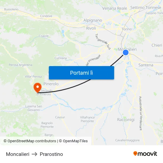 Moncalieri to Prarostino map