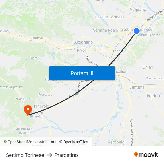 Settimo Torinese to Prarostino map