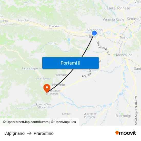 Alpignano to Prarostino map