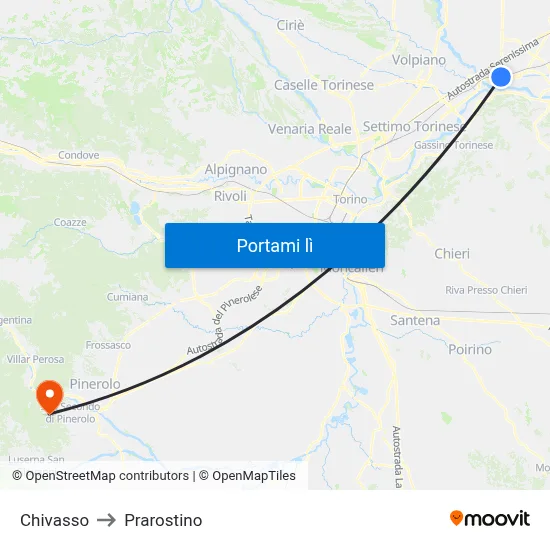 Chivasso to Prarostino map