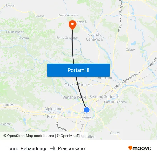 Torino Rebaudengo to Prascorsano map