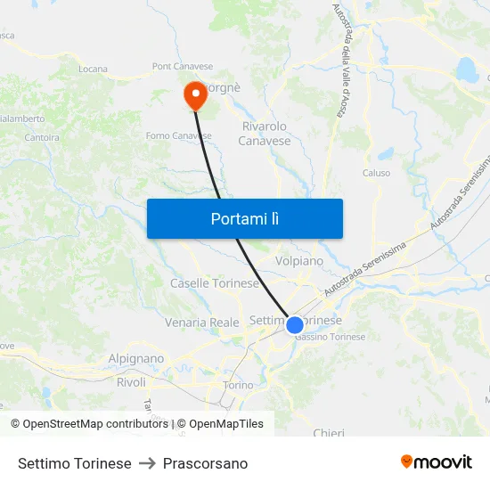 Settimo Torinese to Prascorsano map