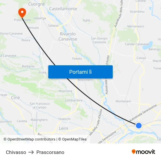 Chivasso to Prascorsano map