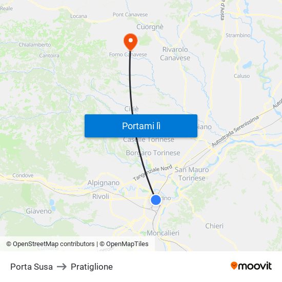 Porta Susa to Pratiglione map