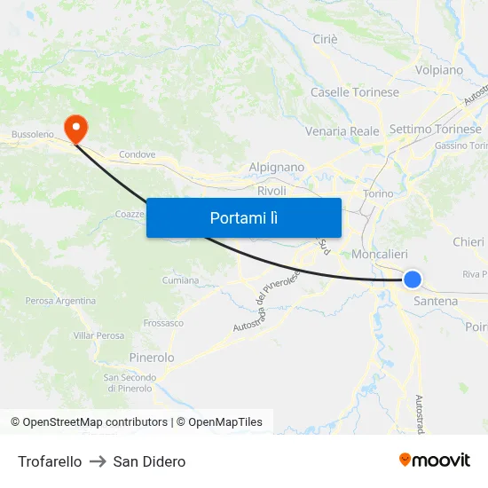 Trofarello to San Didero map