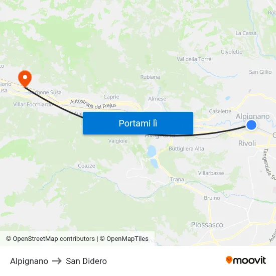 Alpignano to San Didero map