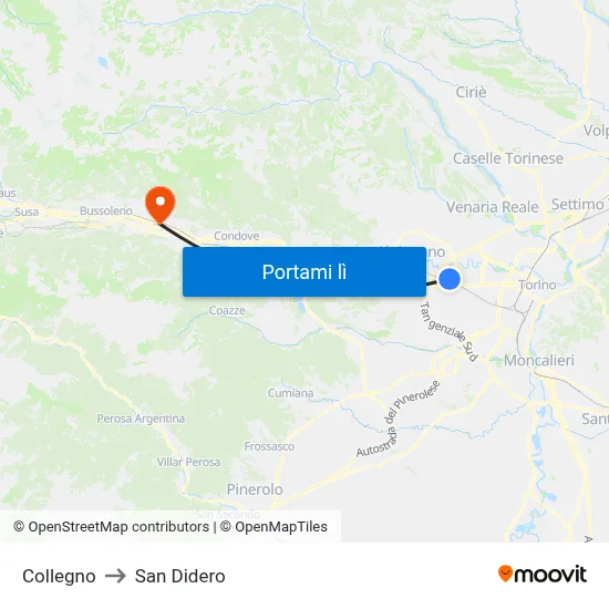 Collegno to San Didero map