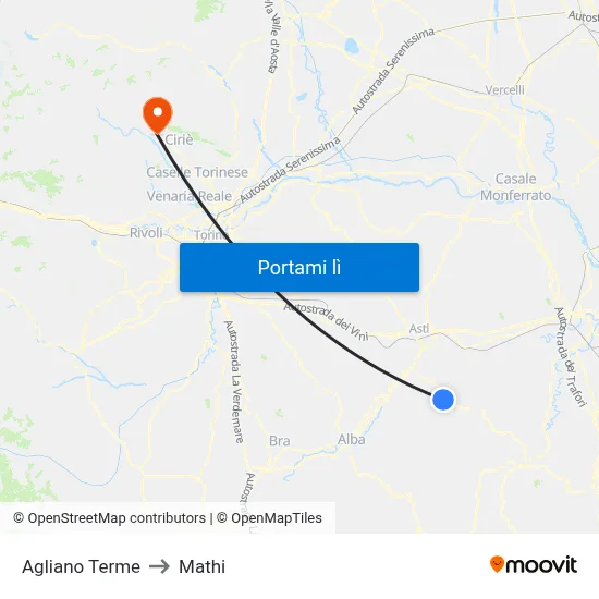 Agliano Terme to Mathi map