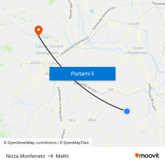Nizza Monferrato to Mathi map