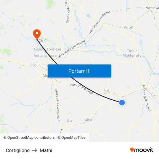 Cortiglione to Mathi map