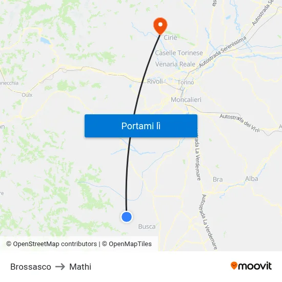Brossasco to Mathi map