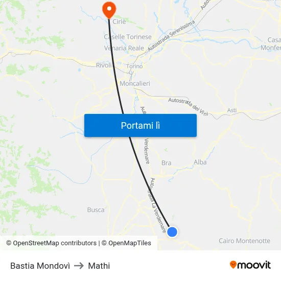 Bastia Mondovì to Mathi map