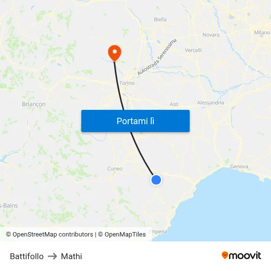 Battifollo to Mathi map