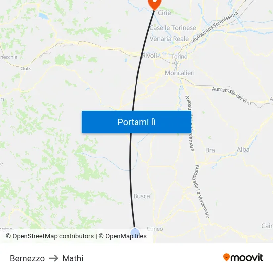 Bernezzo to Mathi map