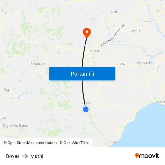 Boves to Mathi map