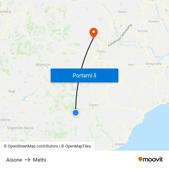 Aisone to Mathi map