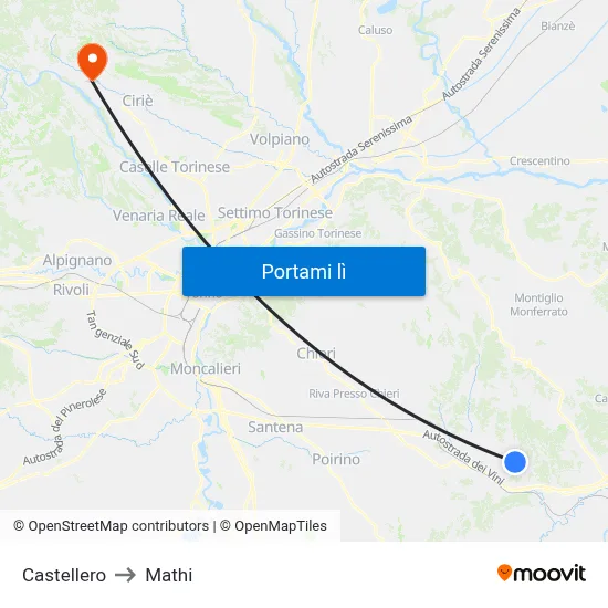 Castellero to Mathi map