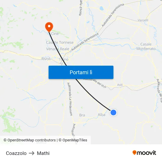 Coazzolo to Mathi map