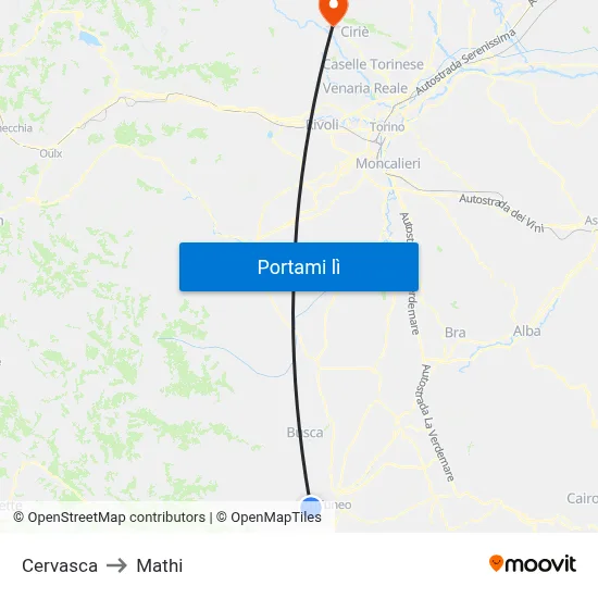 Cervasca to Mathi map