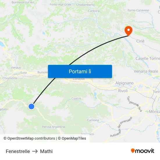 Fenestrelle to Mathi map