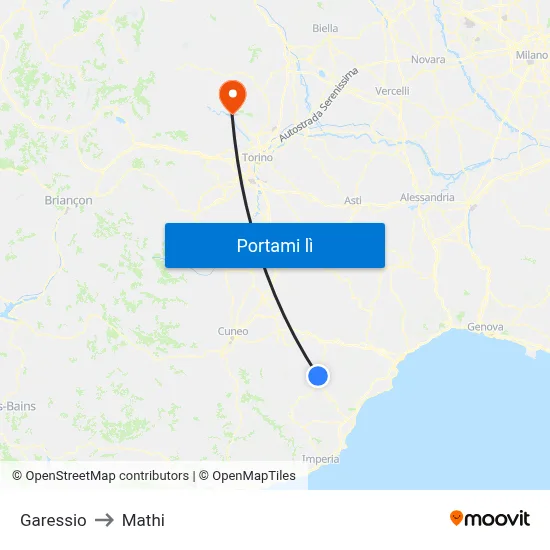 Garessio to Mathi map