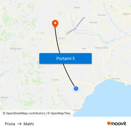 Priola to Mathi map