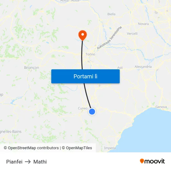 Pianfei to Mathi map
