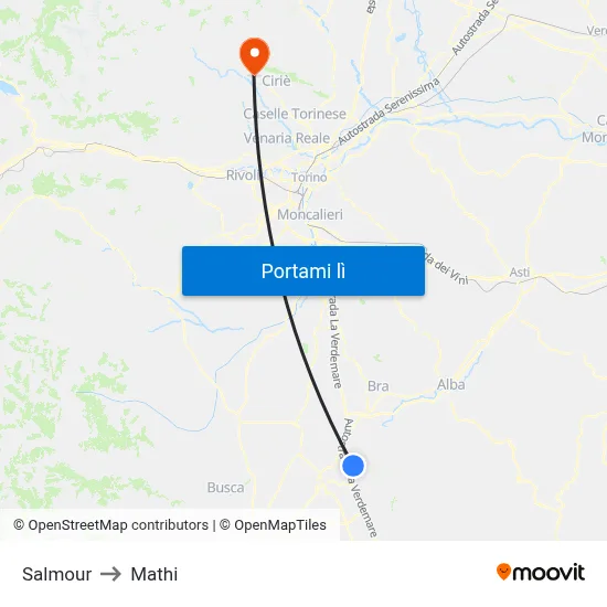 Salmour to Mathi map