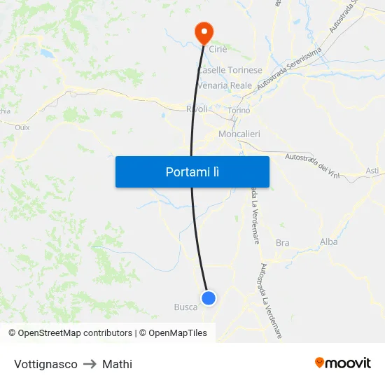 Vottignasco to Mathi map
