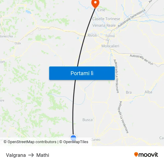 Valgrana to Mathi map