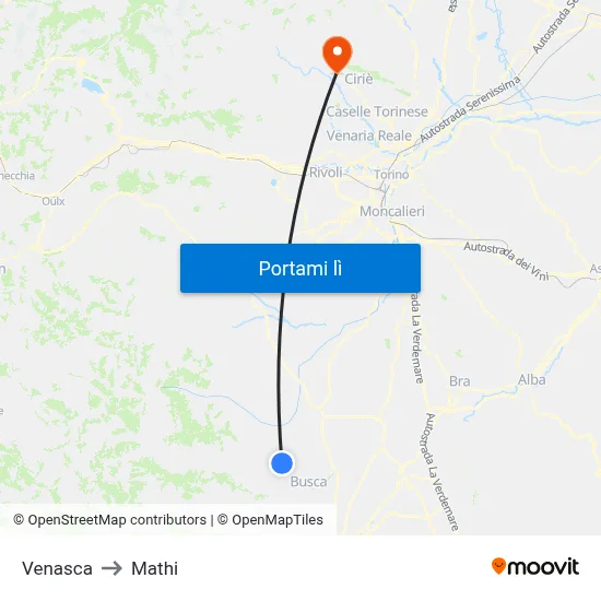 Venasca to Mathi map