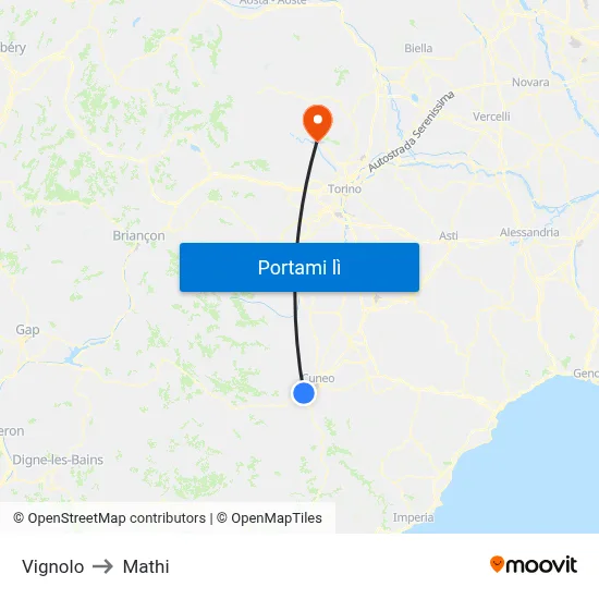 Vignolo to Mathi map