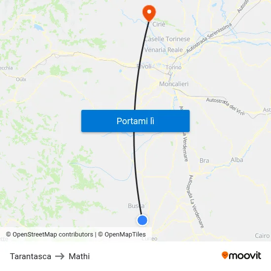 Tarantasca to Mathi map