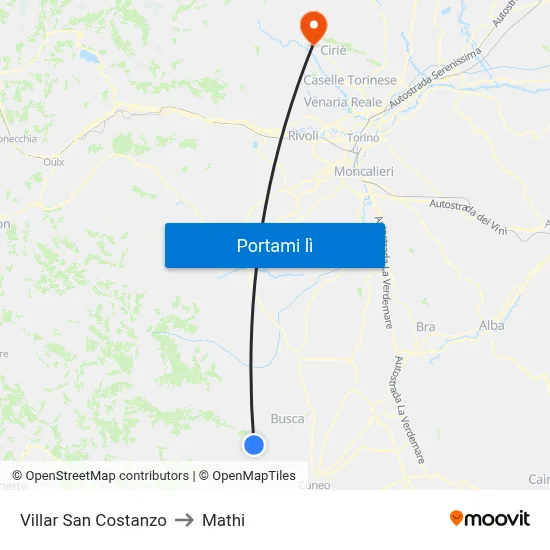 Villar San Costanzo to Mathi map