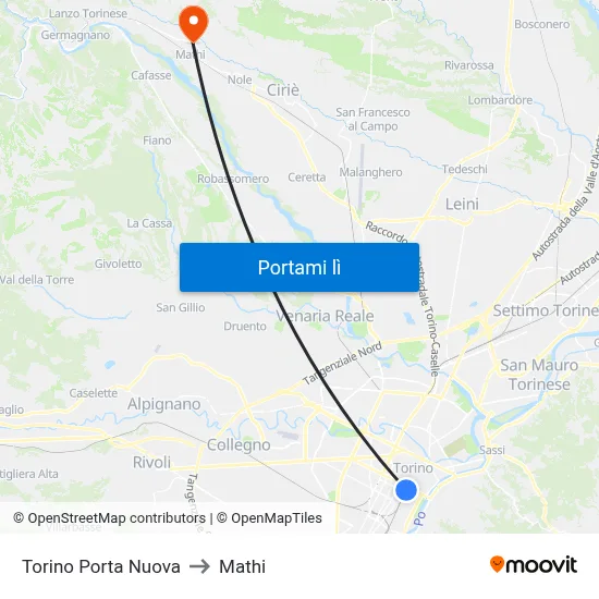Torino Porta Nuova to Mathi map