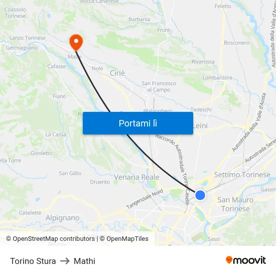 Torino Stura to Mathi map