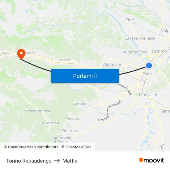 Torino Rebaudengo to Mattie map