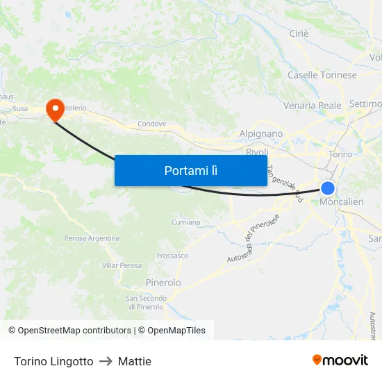Torino Lingotto to Mattie map