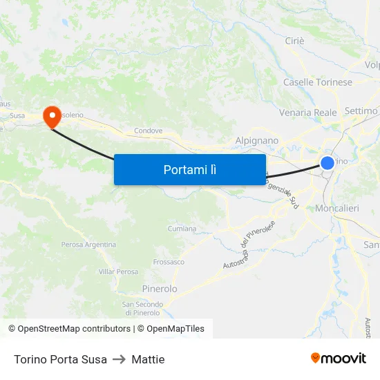 Torino Porta Susa to Mattie map