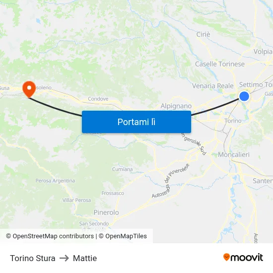 Torino Stura to Mattie map