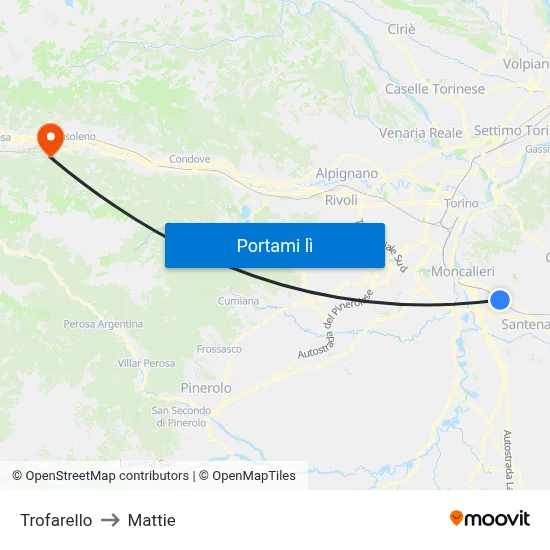 Trofarello to Mattie map