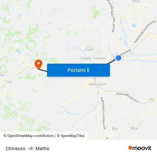 Chivasso to Mattie map