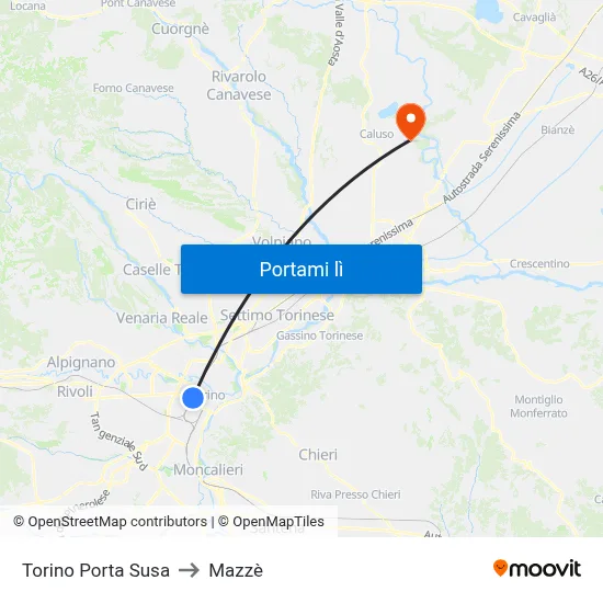 Torino Porta Susa to Mazzè map