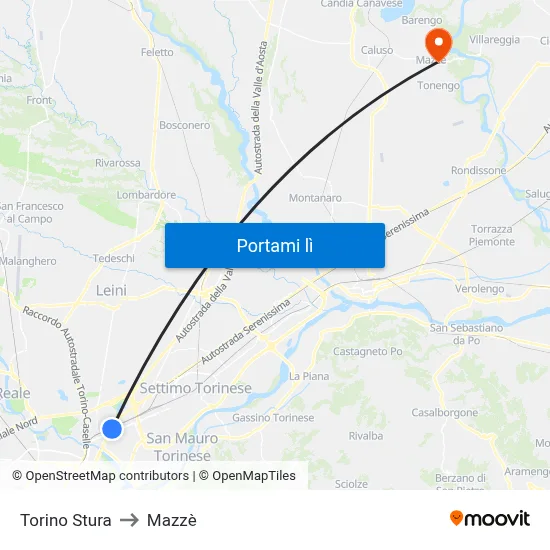 Torino Stura to Mazzè map
