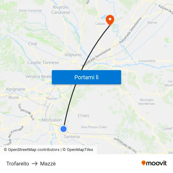 Trofarello to Mazzè map