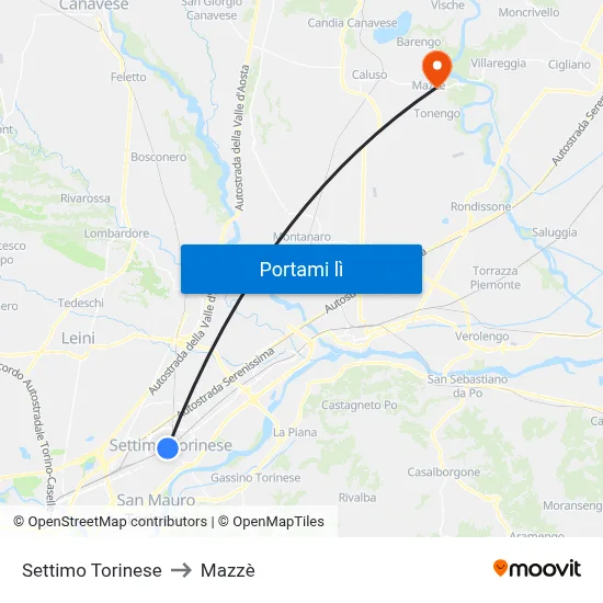 Settimo Torinese to Mazzè map
